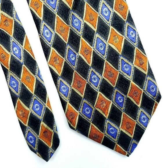 Robert Talbott Gray Orange Blue Geometric Silk Tie - Picture 1 of 6